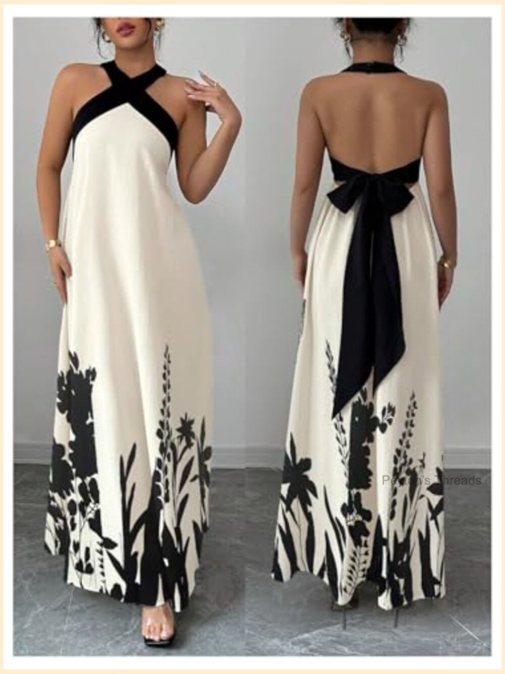 Halter Maxi Dress with Flowy A-Line Silhouette Beach Wedding Guest Sundress - Picture 5 of 5